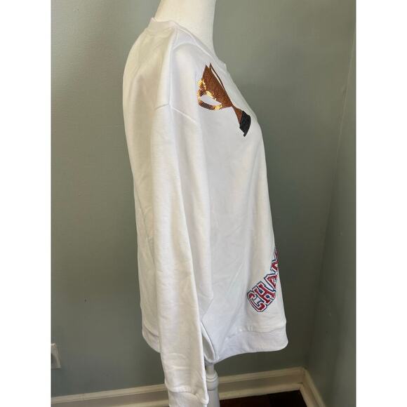 NWOT Queen Of Sparkle White Custom KU Jayhawks Icon Crewneck Sweatshirt size L - Picture 5 of 13